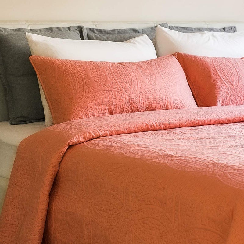 Mezzati Mezzati Bedspread Coverlet Set Coral-Rose - Prestige Collection - Comforter Bedding Cover - Brushed Microfiber Bedding 3-Piece Quilt Set (Queen/Full  Coral Rose)  - Image 2