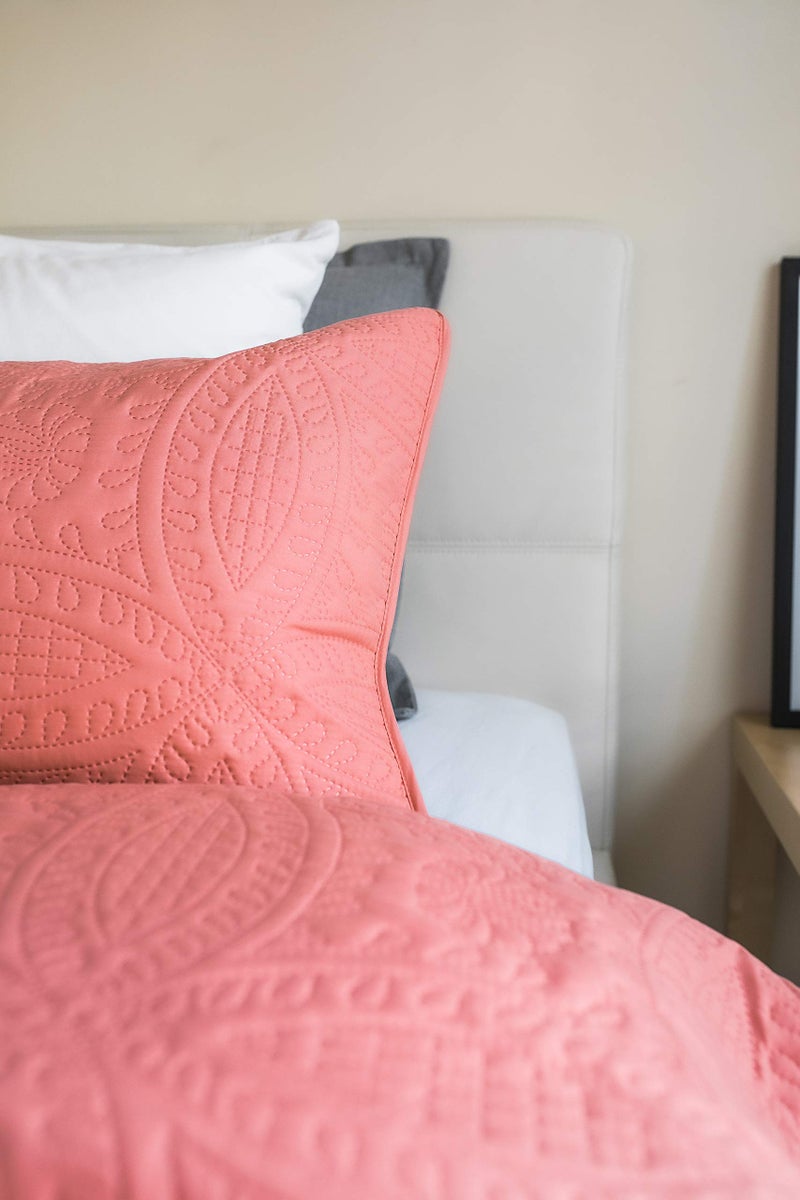 Mezzati Mezzati Bedspread Coverlet Set Coral-Rose - Prestige Collection - Comforter Bedding Cover - Brushed Microfiber Bedding 3-Piece Quilt Set (Queen/Full  Coral Rose)  - Image 4