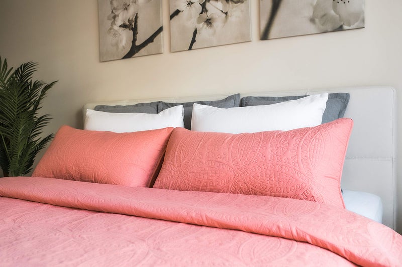 Mezzati Mezzati Bedspread Coverlet Set Coral-Rose - Prestige Collection - Comforter Bedding Cover - Brushed Microfiber Bedding 3-Piece Quilt Set (Queen/Full  Coral Rose)  - Image 3
