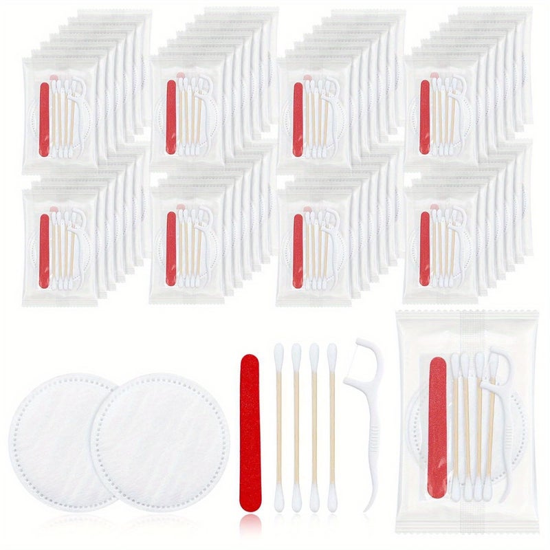 30 قطعة من مجموعة أدوات الزينة الفندقية، مسحات قطنية disposable معبأة بشكل فردي، حزمة ضيافة للضيوف تحتوي على مناديل ومبارد أظافر، مثالية للسفر والمبيت والإفطار. - Image 1