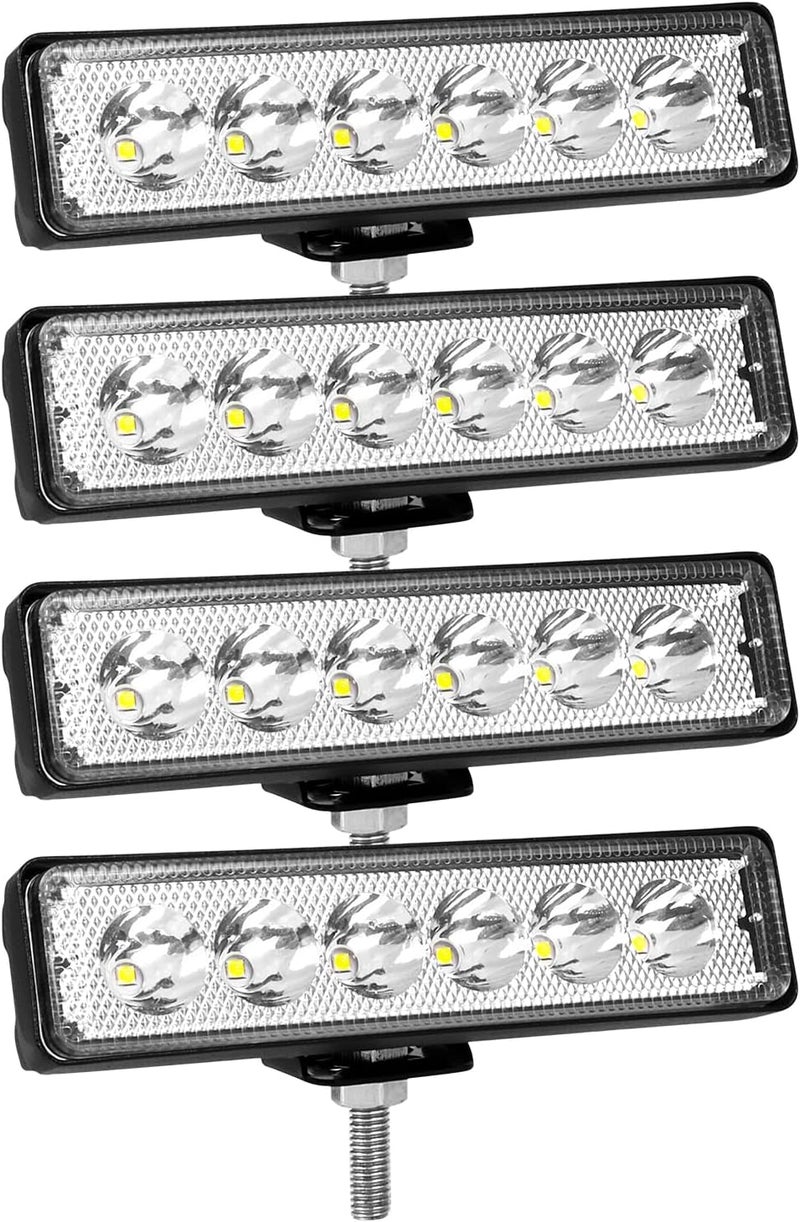 سكاي وورلد 4 قطع 6 بوصة 18 واط شريط إضاءة عمل LED نقطي، شريط إضاءة LED صف واحد 12V 24V أضواء قيادة الطرق الوعرة نحيفة صغيرة مصباح ضباب مقاوم للماء لسيارة 4x4 شاحنة جرار SUV ATV قارب - Image 1