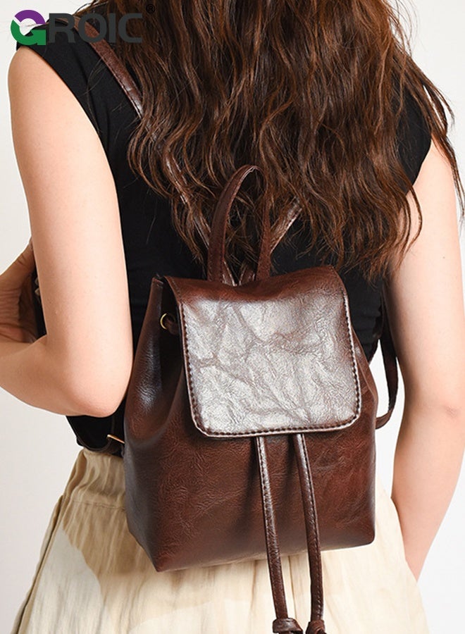 GROIC Leather Backpack Purse for Women,Ladies Travel Fashion Backpack,Leather Bag Casual Handbags for Work,Retro Schoolbag for Women - Image 1