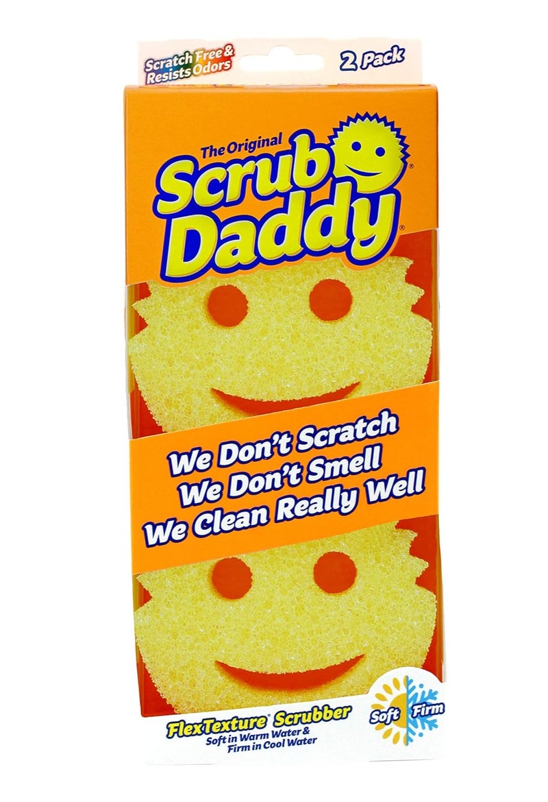 Scrub Daddy Original FlexTexture Sponge 2 Pack, Scratch-Free Multipurpose Dish Scrubbers, Odor Resistant Kitchen Sponges, Soft in Warm Water and Firm in Cold Water - Image 1