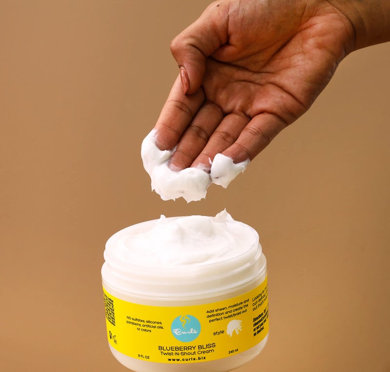 Curls Blueberry Bliss Twist-N-Shout Cream - 8 oz, for the Perfect Twist Outs and Braid Outs, for All Natural Types, Adds Sheen, Moisture, and Definition to Hair - Image 4