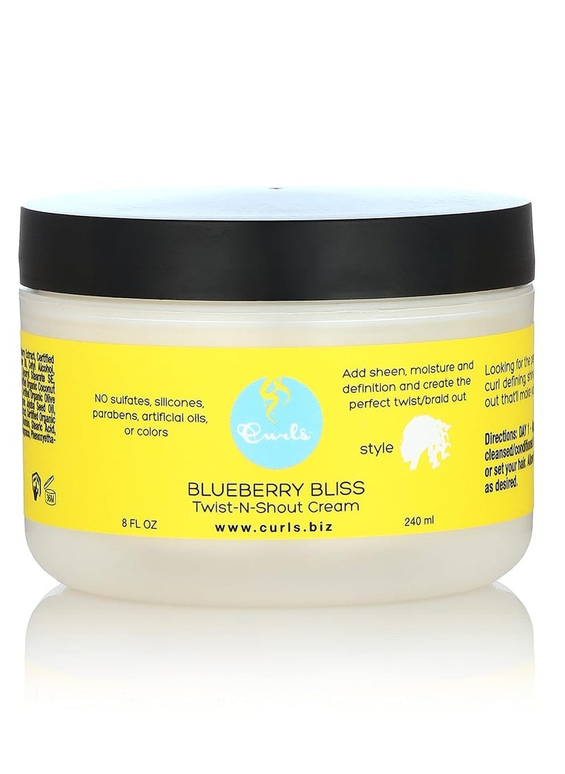 Curls Curls Blueberry Bliss Twist-N-Shout Cream - 8 oz, for the Perfect Twist Outs and Braid Outs, for All Natural Types, Adds Sheen, Moisture, and Definition to Hair  - Image 1