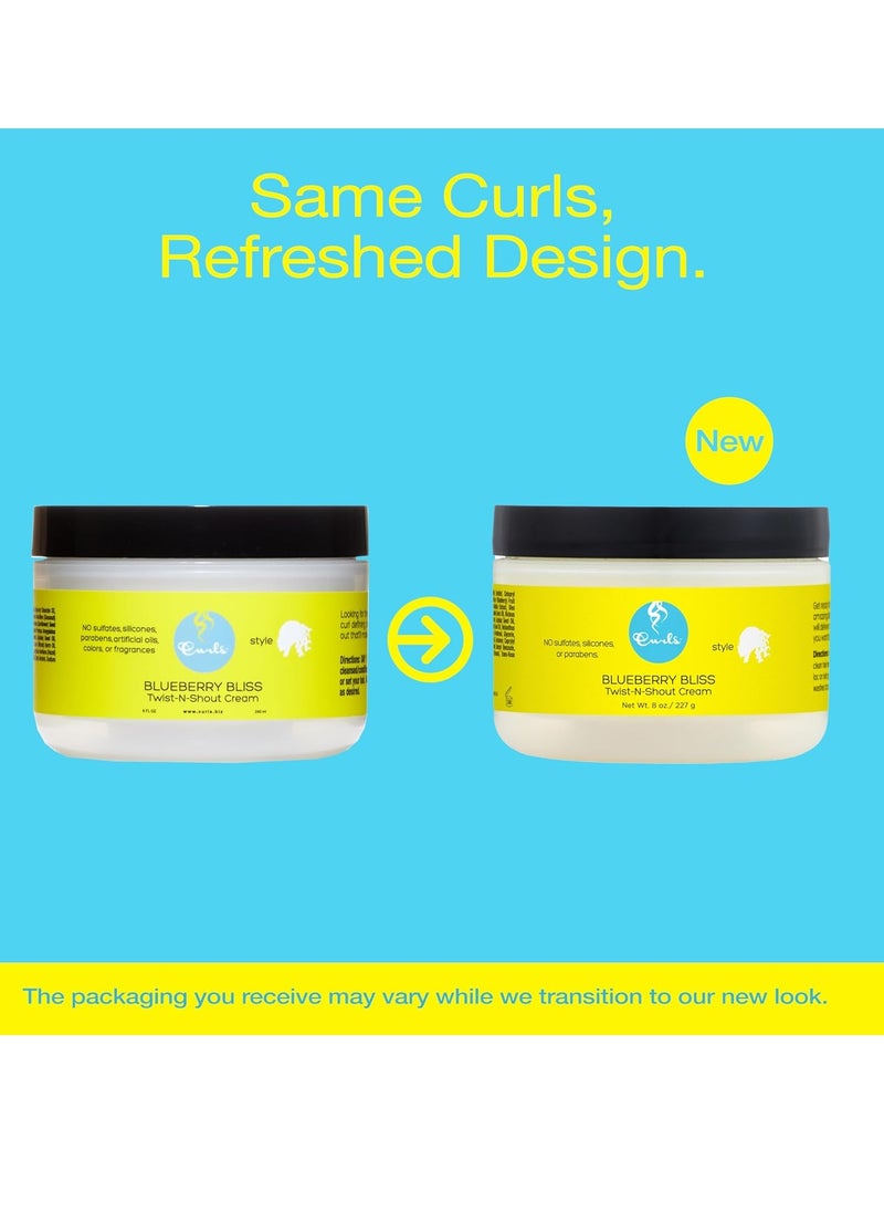 Curls Curls Blueberry Bliss Twist-N-Shout Cream - 8 oz, for the Perfect Twist Outs and Braid Outs, for All Natural Types, Adds Sheen, Moisture, and Definition to Hair  - Image 2