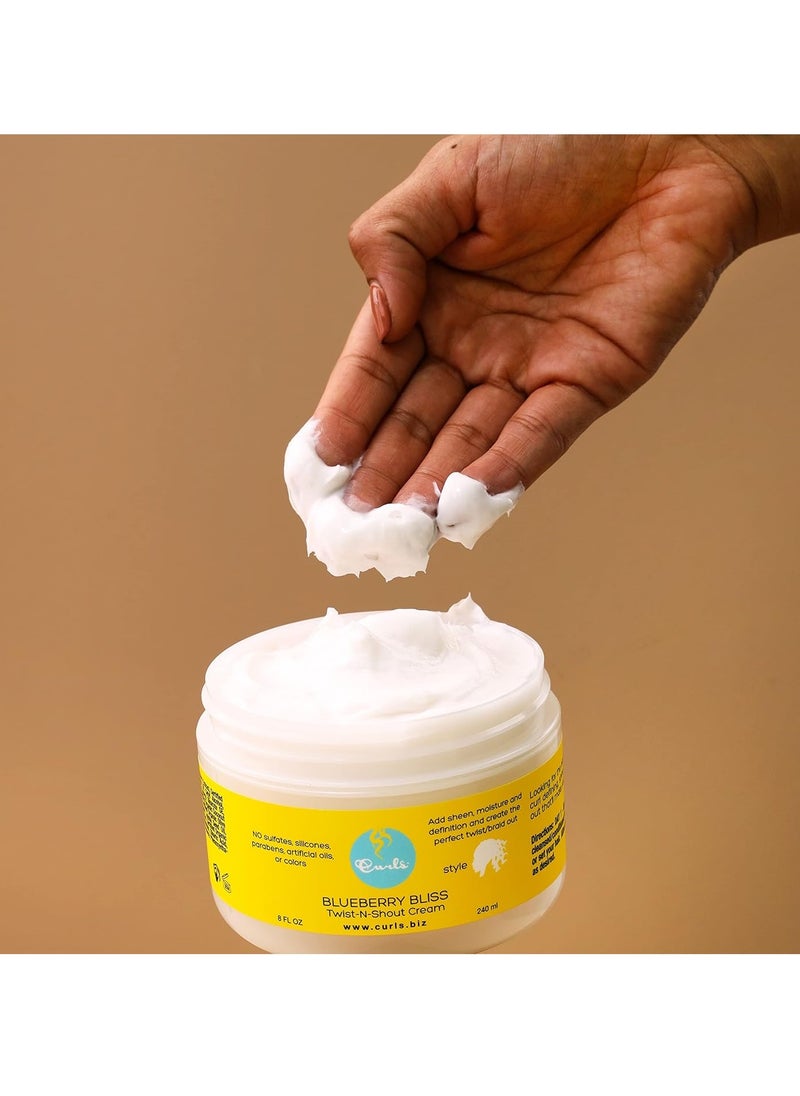 Curls Curls Blueberry Bliss Twist-N-Shout Cream - 8 oz, for the Perfect Twist Outs and Braid Outs, for All Natural Types, Adds Sheen, Moisture, and Definition to Hair  - Image 4