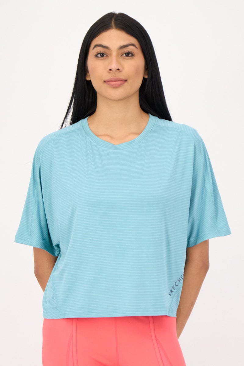 SKECHERS Women Sportswear Fit Short Sleeve Training T-shirt, Turquoise - Image 1