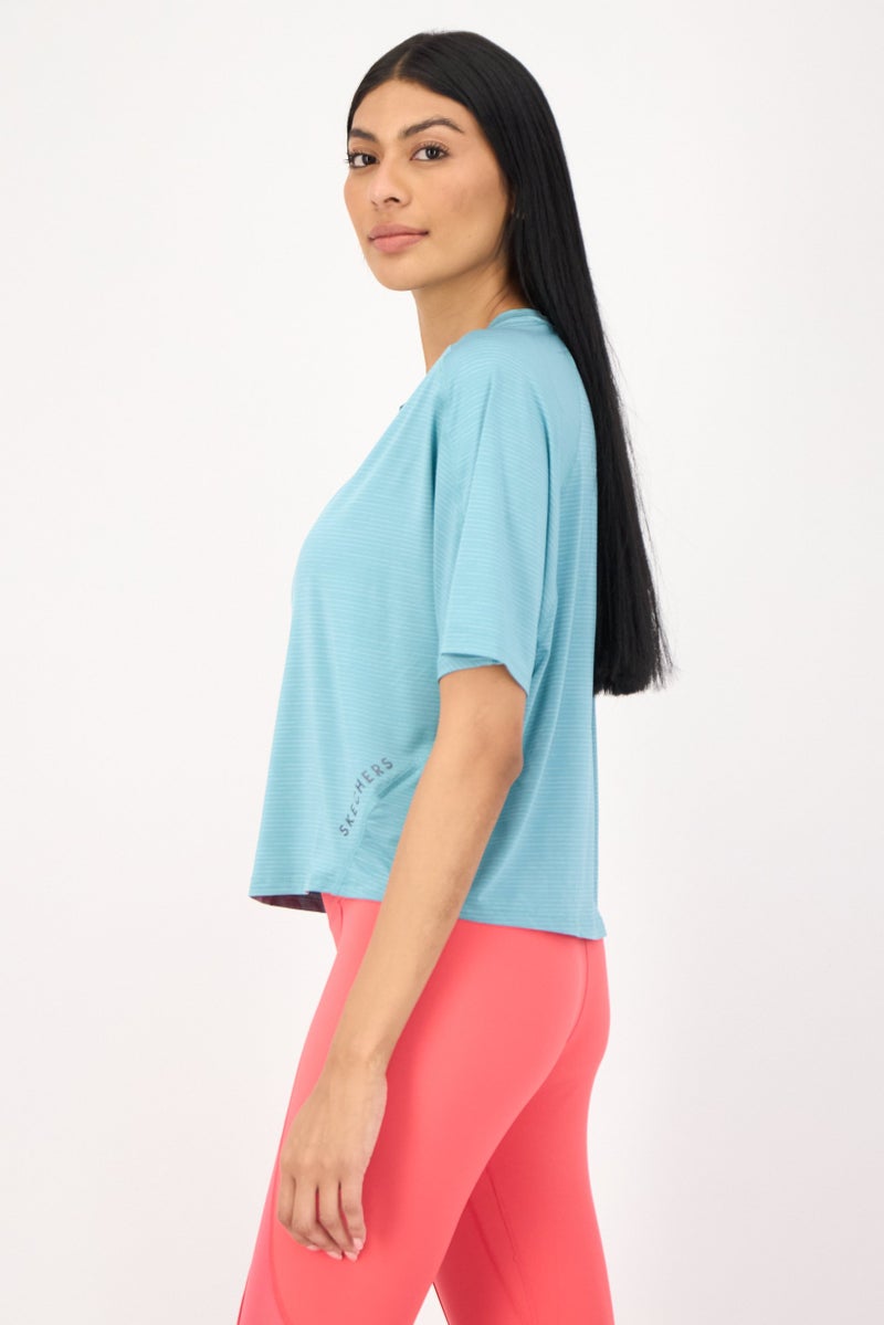SKECHERS Women Sportswear Fit Short Sleeve Training T-shirt, Turquoise - Image 2