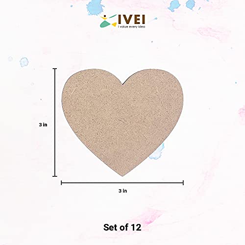 IVEI MDF DIY Coasters Wood Sheet Craft - MDF Plain Wooden Coasters Heart Shaped Blank Cutouts for Painting Wooden Sheet Craft, Decoupage, Resin Art Work & Decoration - Set of 12 - Image 4