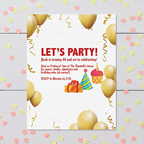 Current Gold Balloons Anniversary Letter Paper - Birthday Stationery Papers With Decorative Border Designs, Printable Holiday, Wedding, & Party Invitation Letterhead Sheets, Set of 25, 8 1/2" x 11" - Image 3