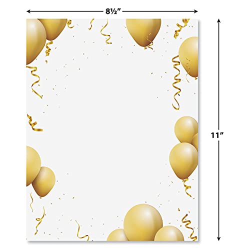Current Gold Balloons Anniversary Letter Paper - Birthday Stationery Papers With Decorative Border Designs, Printable Holiday, Wedding, & Party Invitation Letterhead Sheets, Set of 25, 8 1/2" x 11" - Image 2
