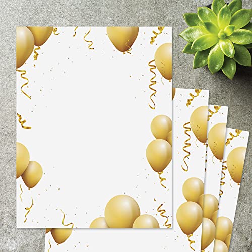 Current Gold Balloons Anniversary Letter Paper - Birthday Stationery Papers With Decorative Border Designs, Printable Holiday, Wedding, & Party Invitation Letterhead Sheets, Set of 25, 8 1/2" x 11" - Image 5