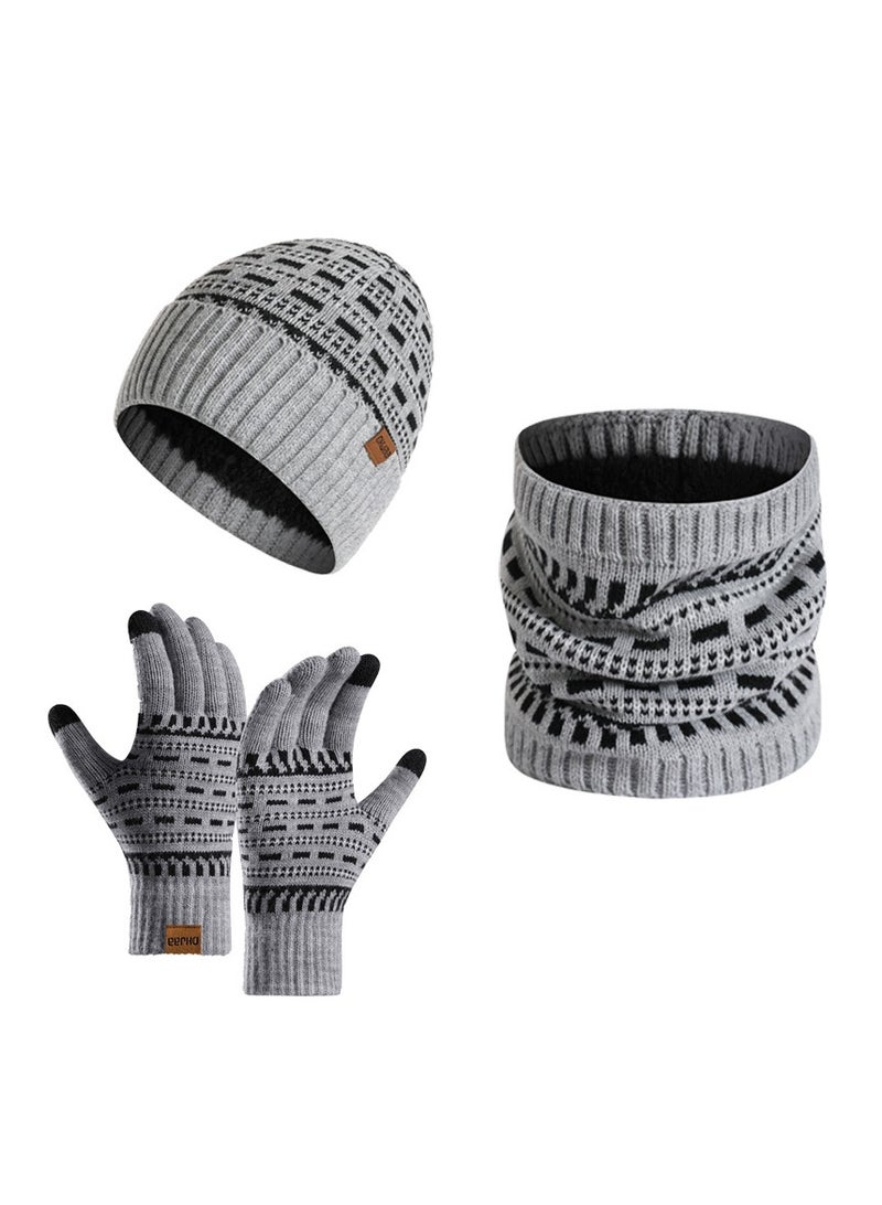 CMGTYYD Winter Beanie Hat Scarf Touchscreen Gloves Set, Knit Thick Fleece Lined Warm Touchscreen Gloves Beanie Scarf Set for Men and Women(Grey)  - Image 1