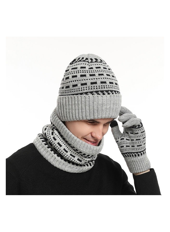 CMGTYYD Winter Beanie Hat Scarf Touchscreen Gloves Set, Knit Thick Fleece Lined Warm Touchscreen Gloves Beanie Scarf Set for Men and Women(Grey)  - Image 2