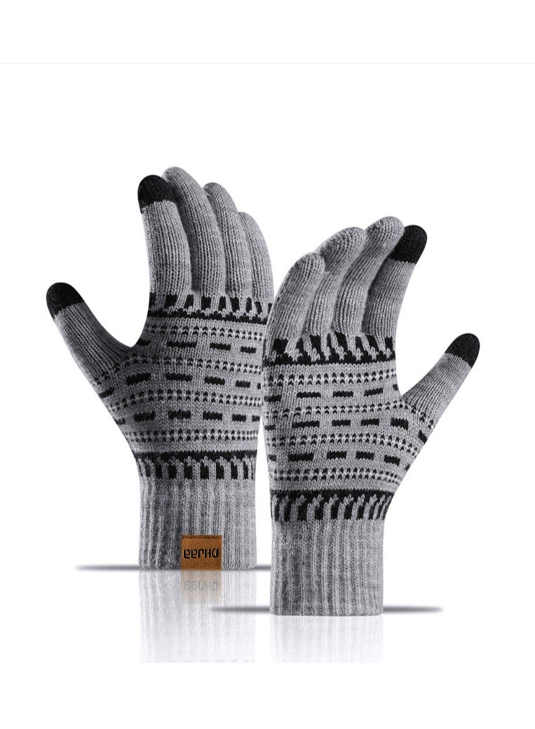 CMGTYYD Winter Beanie Hat Scarf Touchscreen Gloves Set, Knit Thick Fleece Lined Warm Touchscreen Gloves Beanie Scarf Set for Men and Women(Grey)  - Image 3