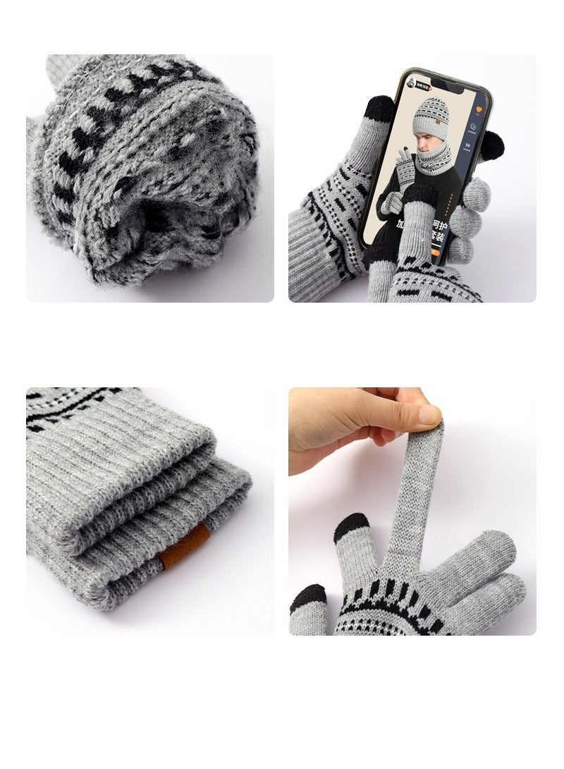 CMGTYYD Winter Beanie Hat Scarf Touchscreen Gloves Set, Knit Thick Fleece Lined Warm Touchscreen Gloves Beanie Scarf Set for Men and Women(Grey)  - Image 4
