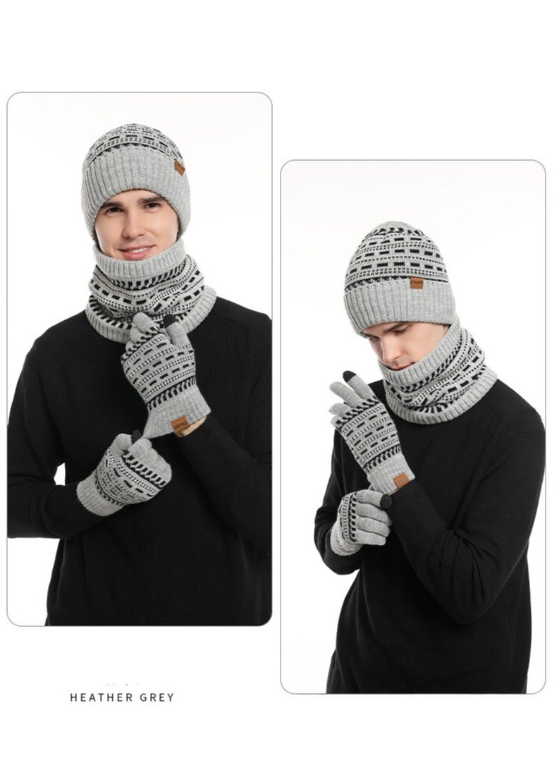 CMGTYYD Winter Beanie Hat Scarf Touchscreen Gloves Set, Knit Thick Fleece Lined Warm Touchscreen Gloves Beanie Scarf Set for Men and Women(Grey)  - Image 5
