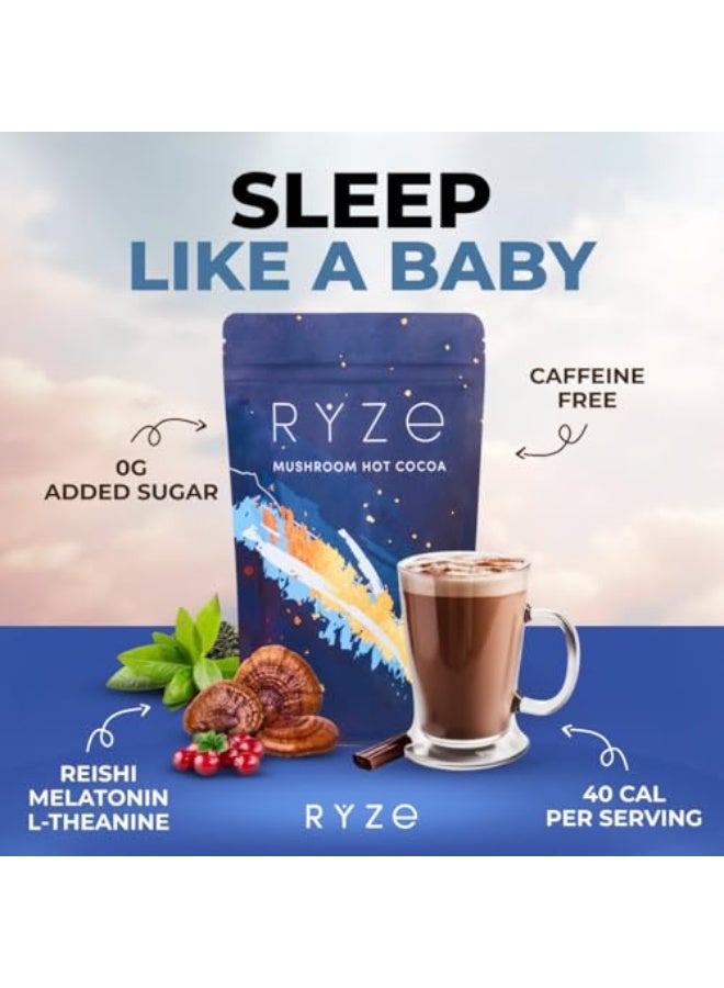 RYZE SUPERFOODS Mushroom Hot Cocoa Melatonin Sleep Supplement, Keto Cocoa Powder with Reishi Mushroom, Melatonin, Glycine, Cacao, L-Theanine, Chicory to Help Fall Asleep and Stay Asleep - Image 2