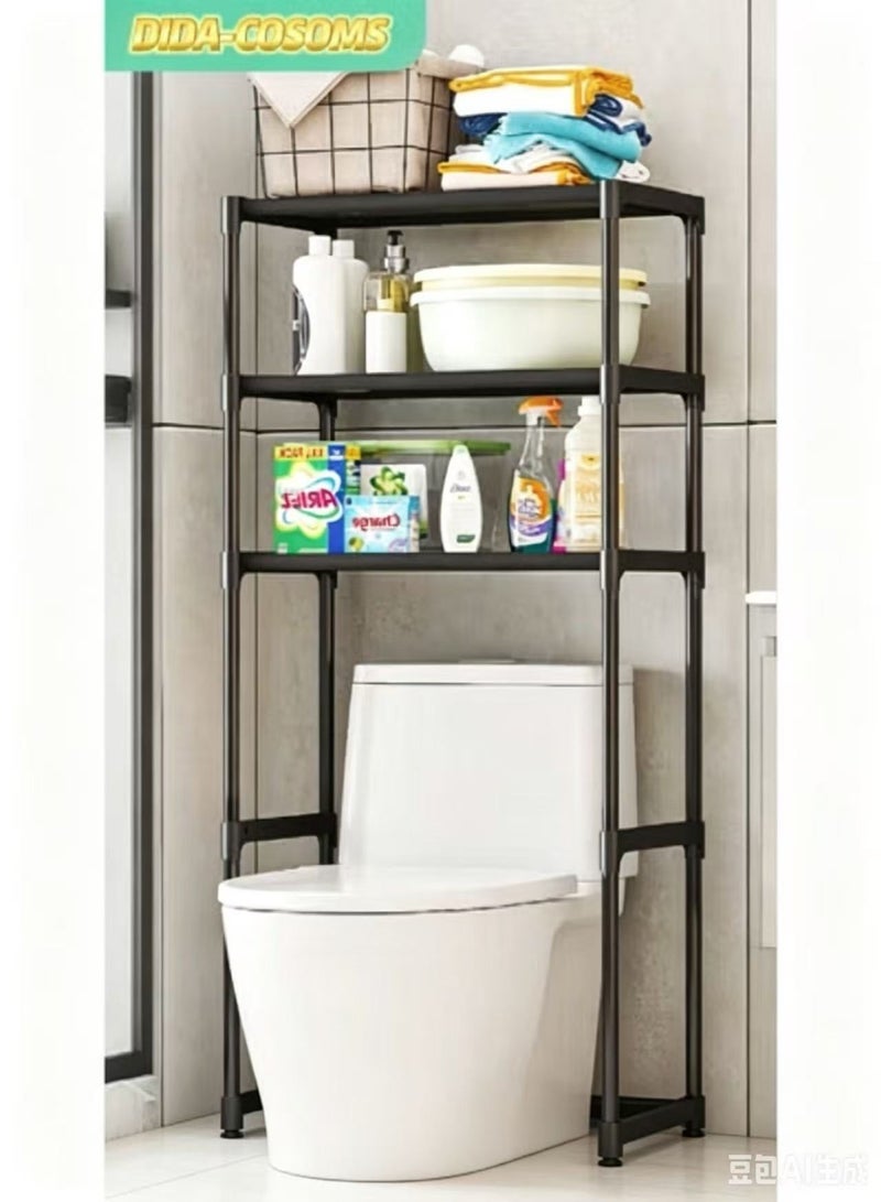 dida-cosmos 134*30*50.5cm, three-layer thickened plastic towel rack, toilet overhead shelf, space-saving bathroom design, black, waterproof and rustproof, no drilling required, can support up to 25 kg. - Image 1