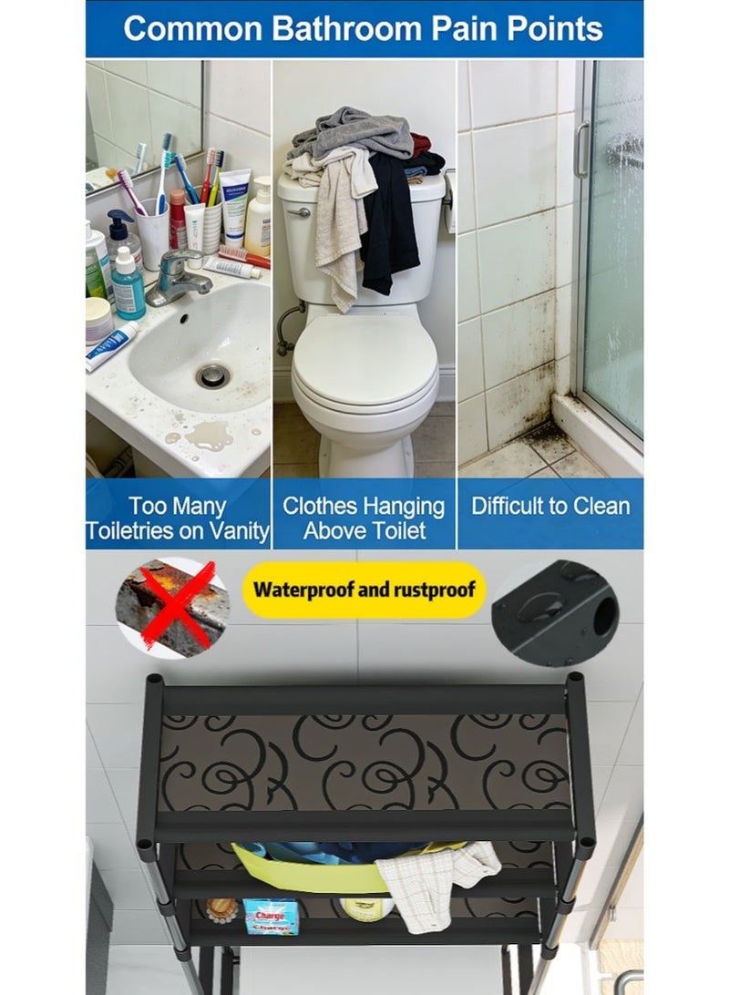 dida-cosmos 134*30*50.5cm, three-layer thickened plastic towel rack, toilet overhead shelf, space-saving bathroom design, black, waterproof and rustproof, no drilling required, can support up to 25 kg. - Image 3
