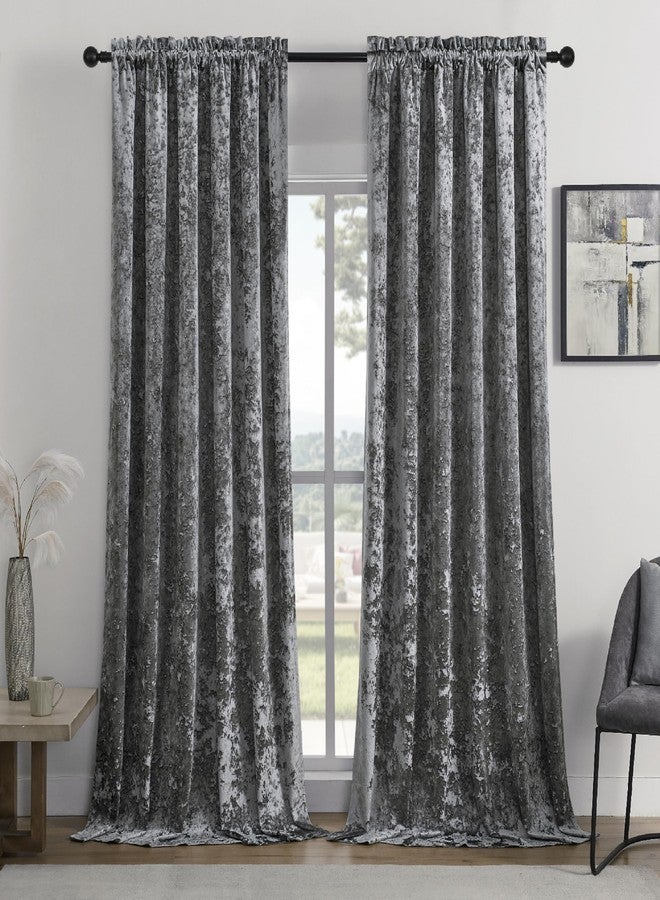 SMILETIME Grey Crushed Velvet Curtains 52x84inch Rod Pocket Luxurious Thermal Insulated Soundproof Drapes Soft and Durable Light-Filtering Window Treatments for Living Room Bedroom, 2 Panels - Image 1