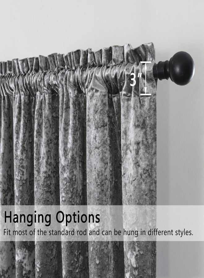 SMILETIME Grey Crushed Velvet Curtains 52x84inch Rod Pocket Luxurious Thermal Insulated Soundproof Drapes Soft and Durable Light-Filtering Window Treatments for Living Room Bedroom, 2 Panels - Image 2