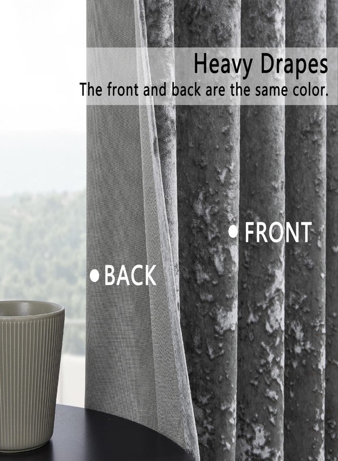 SMILETIME Grey Crushed Velvet Curtains 52x84inch Rod Pocket Luxurious Thermal Insulated Soundproof Drapes Soft and Durable Light-Filtering Window Treatments for Living Room Bedroom, 2 Panels - Image 3