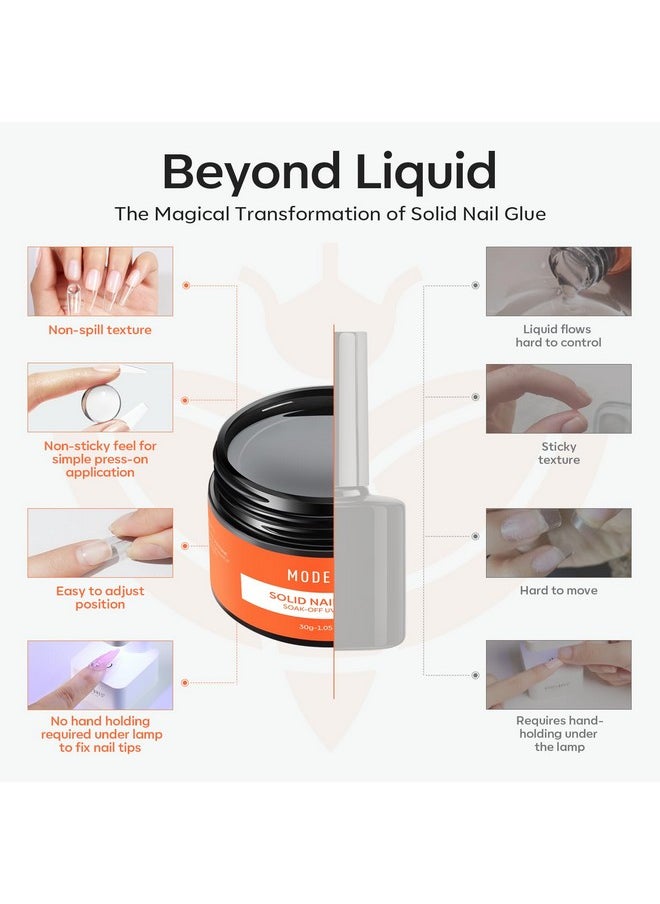 modelones - Modelones Soild Nail Glue Gel, 30g Soild Nail Glue for Press On Nails, Nail Tips and Acrylic Nails, Solid Gel Nail Glue, Long-Lasting Strong Adhesion Solid Gel Nail Art DIY Home, Need UV Light Cured - Image 1