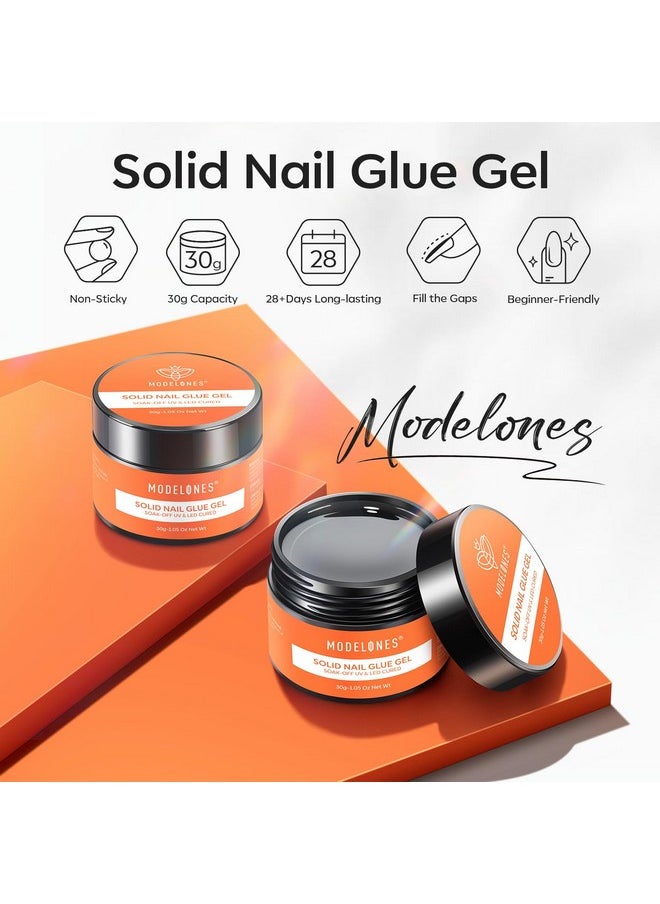 modelones - Modelones Soild Nail Glue Gel, 30g Soild Nail Glue for Press On Nails, Nail Tips and Acrylic Nails, Solid Gel Nail Glue, Long-Lasting Strong Adhesion Solid Gel Nail Art DIY Home, Need UV Light Cured - Image 1