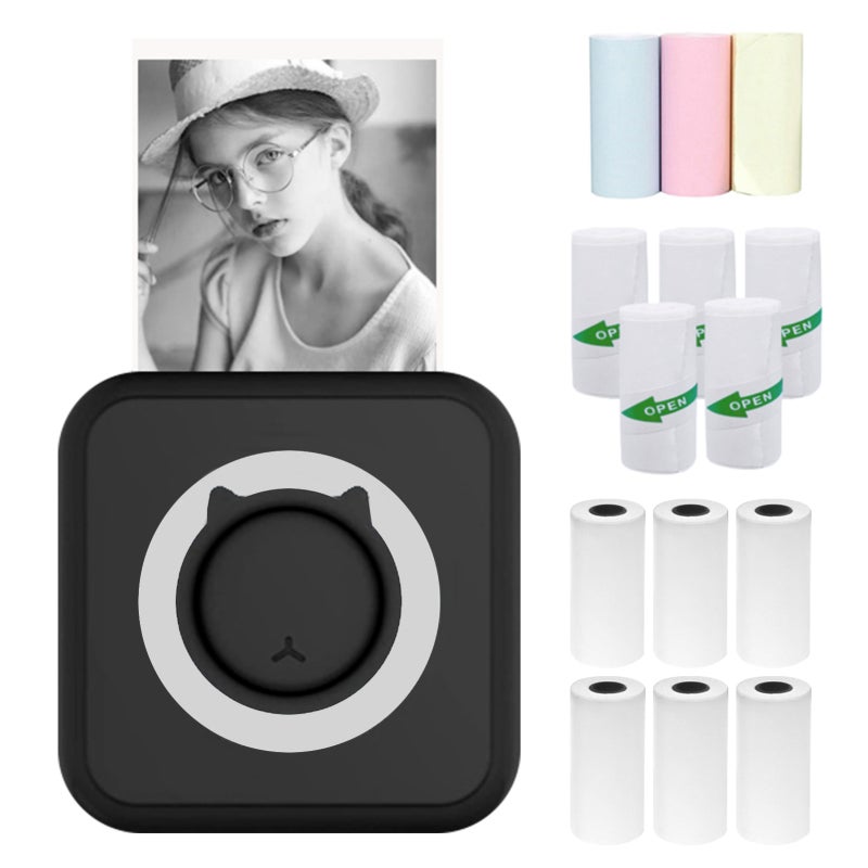 Mini Photo Printer: Black B-4 Pocket Size, Wireless BT Connection, Ink-Free Thermal Printing - Multi-Function Portable Printer for Students, Parents and Daily Life - Image 1