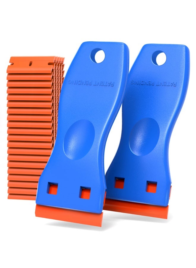 2 Pack Plastic Razor Blade Scraper Kit with 100 Blades – Scratch-Free Decal Sticker Remover for Auto, Window Tint & Vinyl, Blue - Image 1
