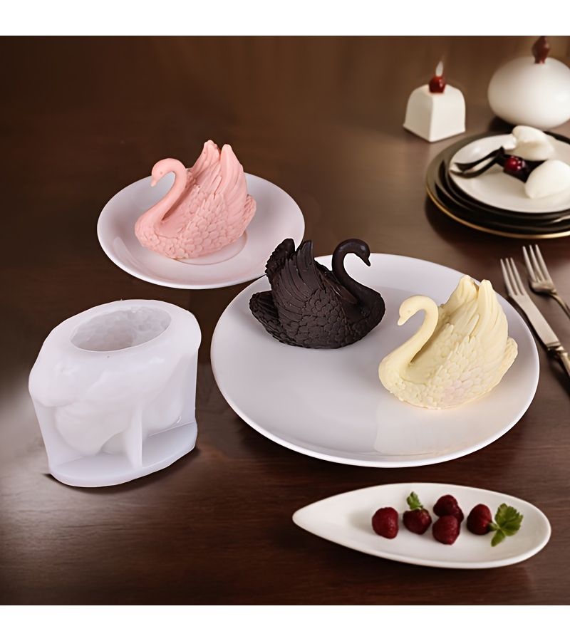 1pc Swan Shape Silicone Mousse Cake Mold For Chocolate Jelly Baking Aromatherapy Candle Transparent - Image 2