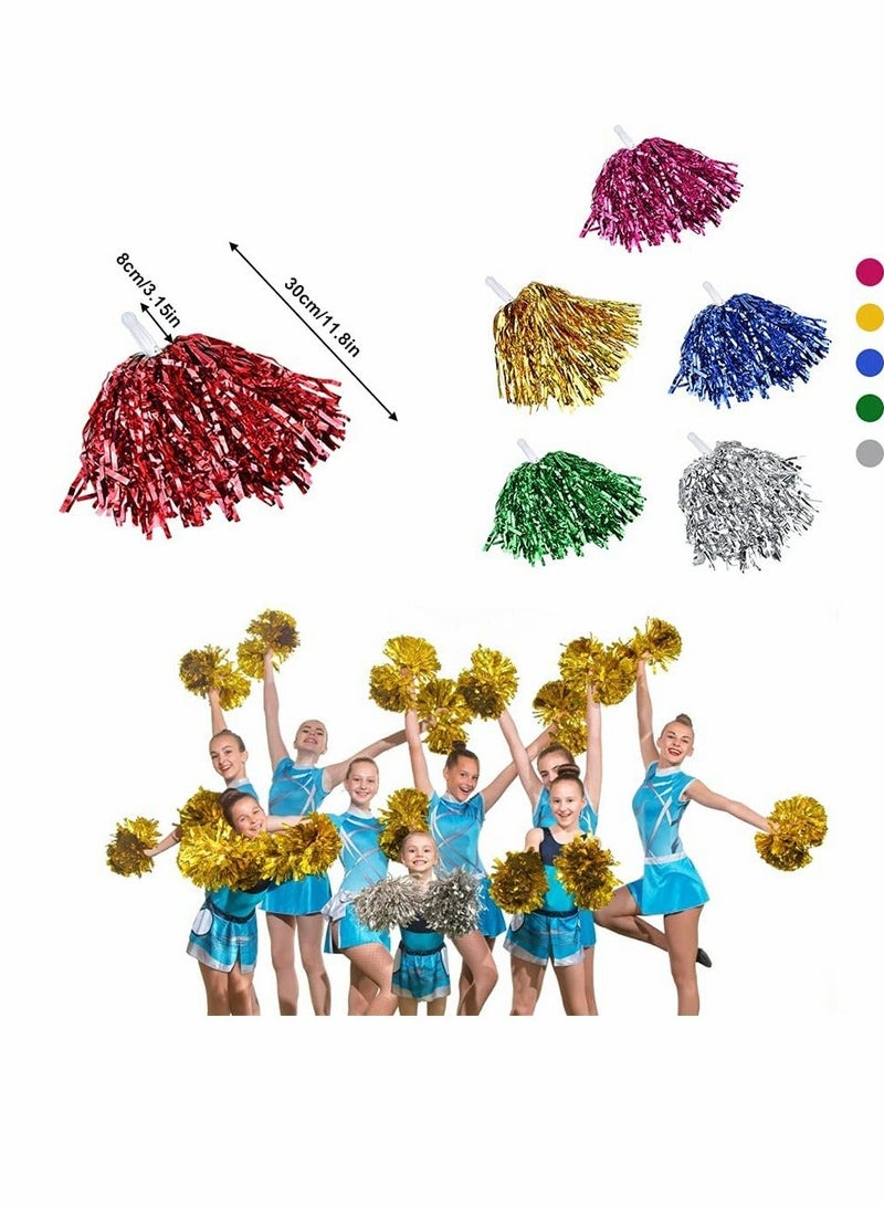 12 Pack Cheerleading Pom Poms,Cheer Pom Poms Dance Pom Poms Fluffy Pom Poms Cheer Metallic Strips With Plastic Handle for Sports Matches, Stage Performance, Holiday Celebrate (6 Color) - Image 2