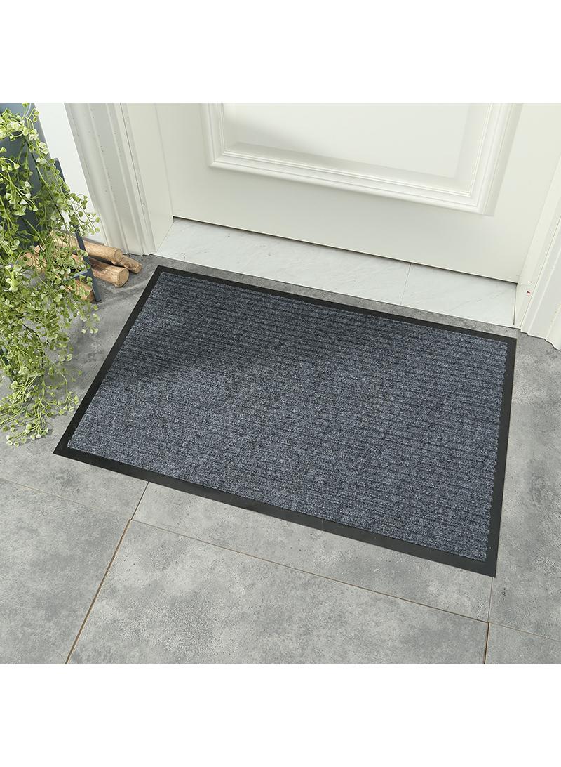 general سجادة مدخل مخططة مقاومة للماء باللون الرمادي - Image 1