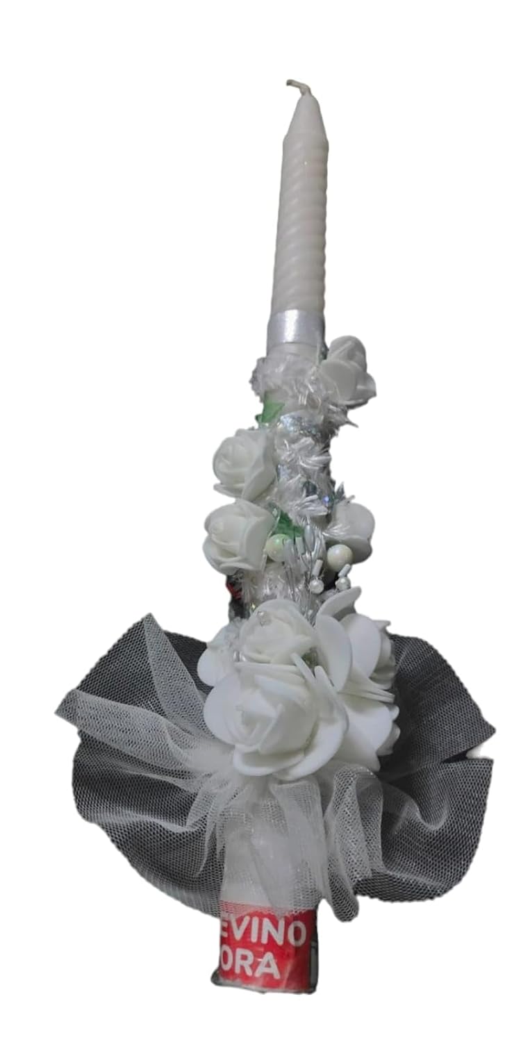 Devino Ora First Holy Communion and Confirmation Scented Candle for Christian Rituals NonToxic NonSmoke Natural Wax Long Lasting Burn time 12 Inch Height and 1inch Width White Rose - Image 1