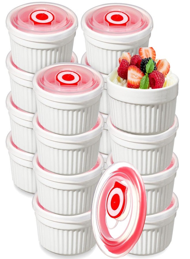 LOYIM 12 Pack 6 oz Ramekins with Lids Oven Safe Porcelain Creme Brulee Ramekins with Covers White Pudding Custard Cups Stackable Ramekins Ceramic Bowls for Baking Dishwasher Ice Cream Serving Dip - Image 1