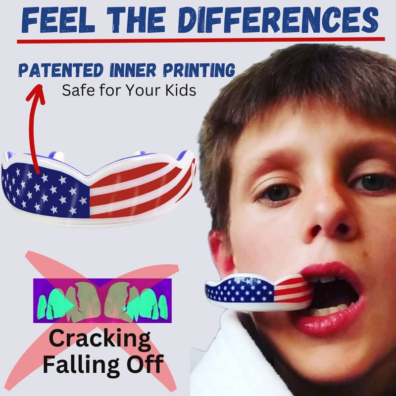 Oral Mart حارس الفم علم الولايات المتحدة الأمريكية من أورال مارت للأطفال - حارس فم رياضي علم أمريكي لكرة القدم الأمريكية، الكاراتيه، الملاكمة، المبارزة، الرجبي، MMA، BJJ، فنون القتال، التايكوندو - Image 2