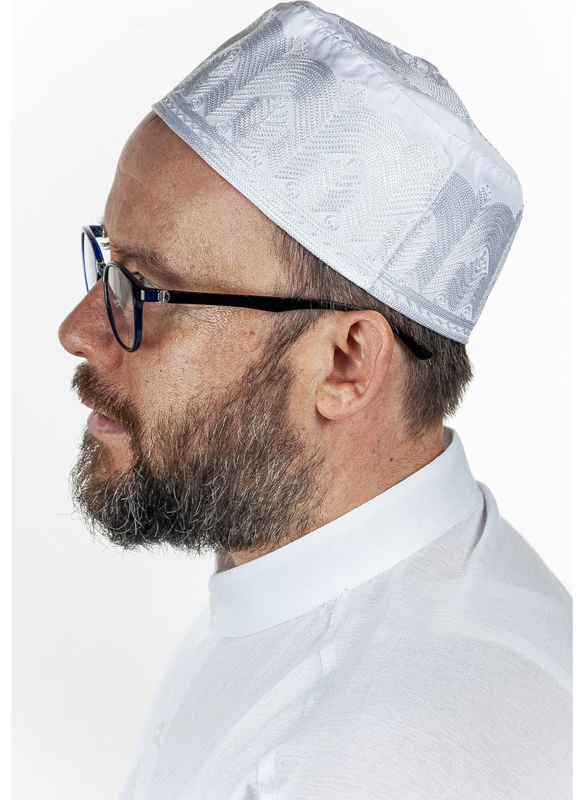 İhvan Ikhvan Embroidery Patterned Pattern Fabric Skullcap White  - Image 2