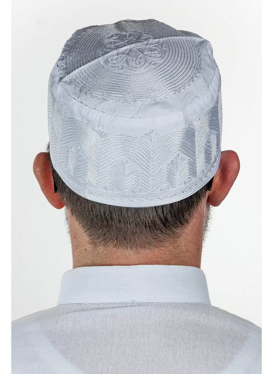 İhvan Ikhvan Embroidery Patterned Pattern Fabric Skullcap White  - Image 3