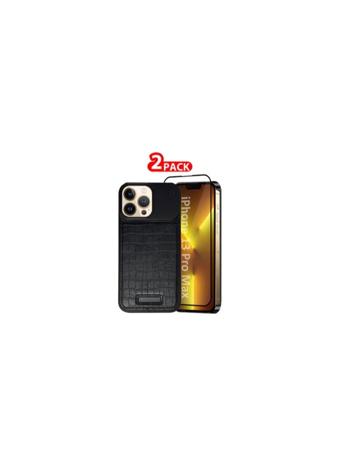 CATANES iPhone 13 Pro Max 2 Pack Case Leather Metal Design, Slim Lightweight Minimalist Cover,1 Case 1 Screen Protector  - Image 1
