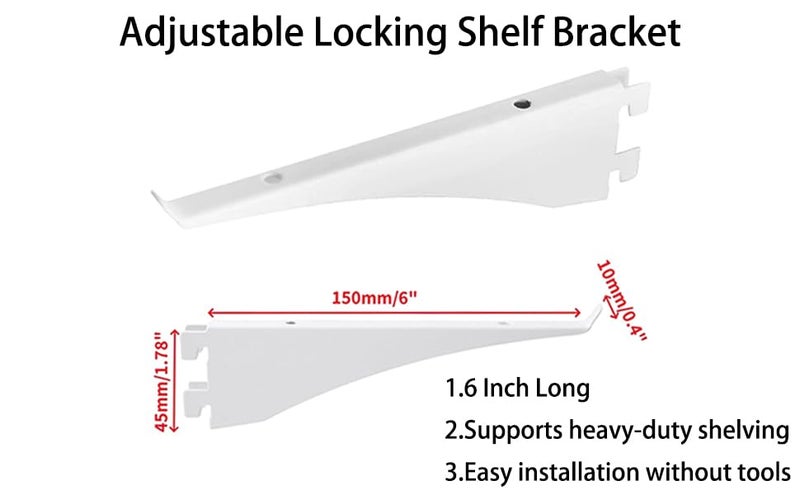 Oedema 6 Pcs Shelf Bracket Double Track System Shelf Brackets 6 Inch Adjustable Shelving Shelf for Home Utility Room Kitchen Closet White - Image 3