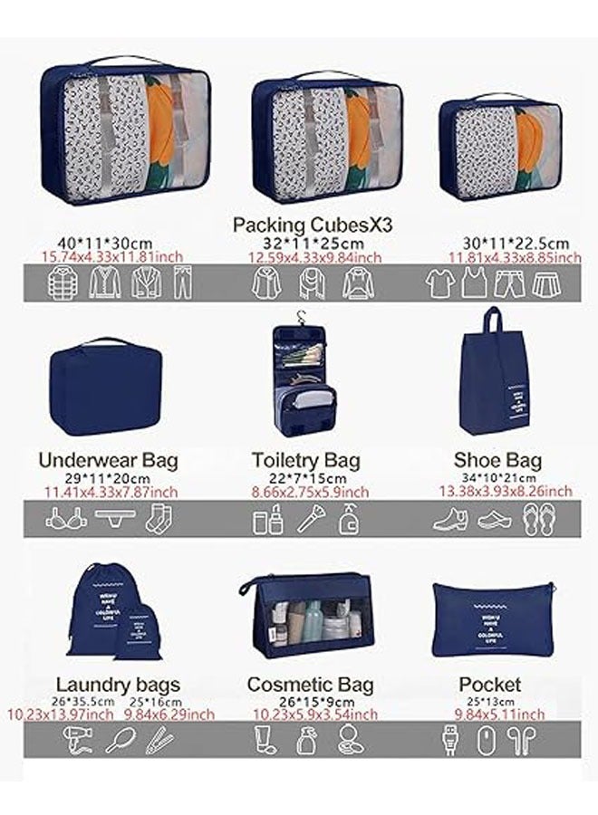 عام 11 قطعة من مجموعة تخزين الأمتعة السفر مجموعة التعبئة والتغليف السفر مع حقيبة تخزين الملابس ، حقيبة الأحذية ، حقيبة الزينة ، حقيبة الملابس الداخلية ، حقيبة تخزين ضغط ، اكسسوارات السفر - Image 3