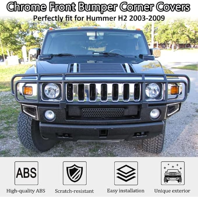 ريحني 2Pcs أطراف زاوية نهاية الصدام الأمامية تغطية، تشطيبات كرومية مغلفة بألواح ABS تناسب زوج دعم هامر H2 20032009 SUV - Image 5