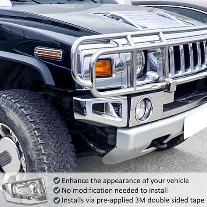 ريحني 2Pcs أطراف زاوية نهاية الصدام الأمامية تغطية، تشطيبات كرومية مغلفة بألواح ABS تناسب زوج دعم هامر H2 20032009 SUV - Image 4