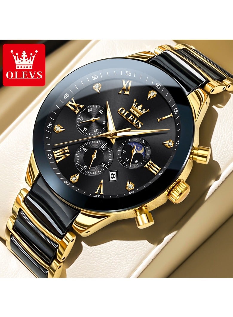 أوليفز ساعة OLEVS 7004 كوارتز سيراميك للرجال فاخرة عالية الجودة من الفولاذ المقاوم للصدأ ساعات رجالية فاخرة للأعمال - Image 1