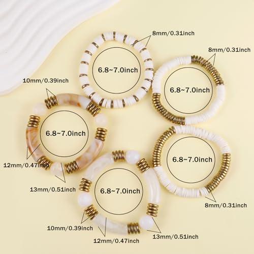 Badu White Bamboo Tube Bangles Bracelet Chunky Curved Stacking Clear Acrylic Colorful Beads Stretchable Friendship Gold Bracelets Gifts For Bestfriends, Couple, Family Members, Siblings, Sister, Lover - Image 2