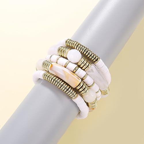 Badu White Bamboo Tube Bangles Bracelet Chunky Curved Stacking Clear Acrylic Colorful Beads Stretchable Friendship Gold Bracelets Gifts For Bestfriends, Couple, Family Members, Siblings, Sister, Lover - Image 4