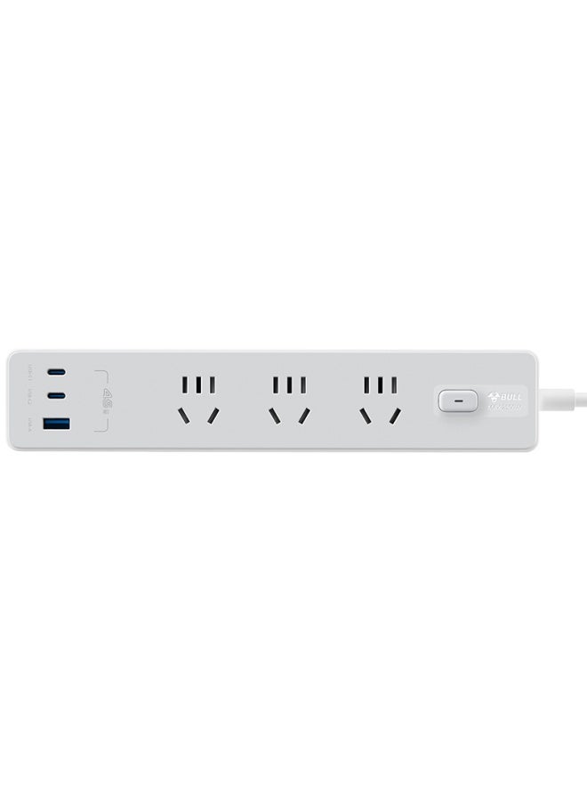 Bull Gallium Nitride 45w Fast Charging Power Strip/extension Cord/power Bar/power Strip/extension Cord, Z Generation, 3-outlet Master Switch, Gn-z1031u45, Dawn Mist White - Image 2