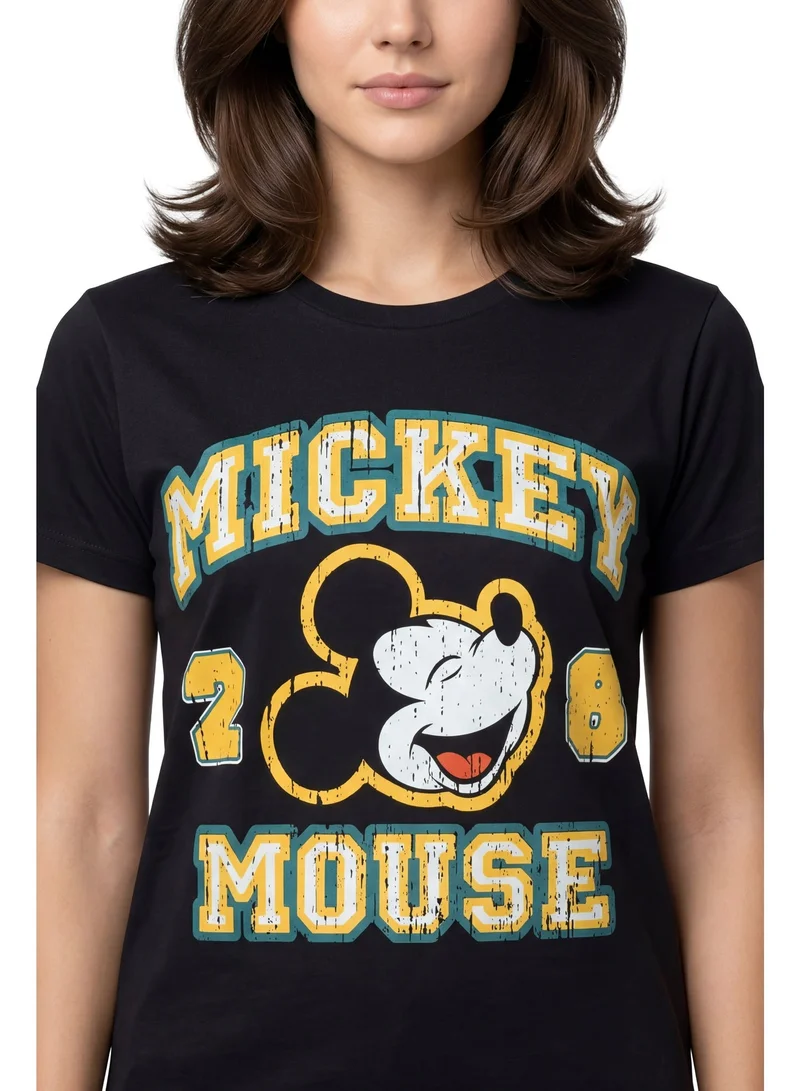 Disney  Mickey Varsity Graphic Black Women’s T-Shirt for Women | Best Price UAE